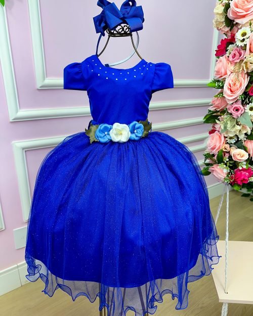 Vestido Juvenil Vila Lele Luiza Azul Royal