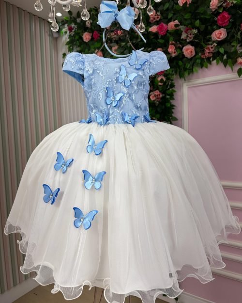 Vestido Juvenil – Midi Vila Lele Sabrina Azul Bebe e Off