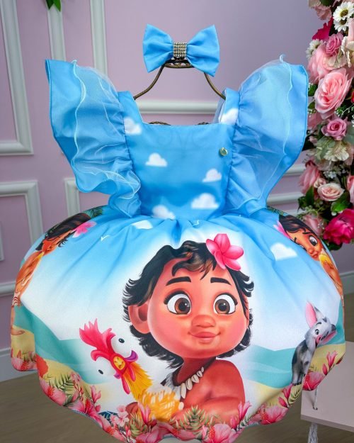 Vestido Infantil Temáticos Kids Moana Baby Azul