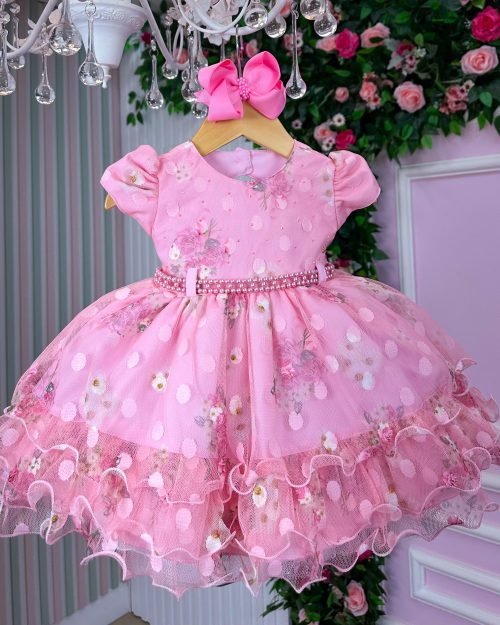 Vestido Menina Bonita Jennifer Renda Florida Rosa