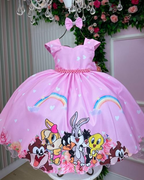 Vestido Ysa Kids Looney Tunes Baby Rosa