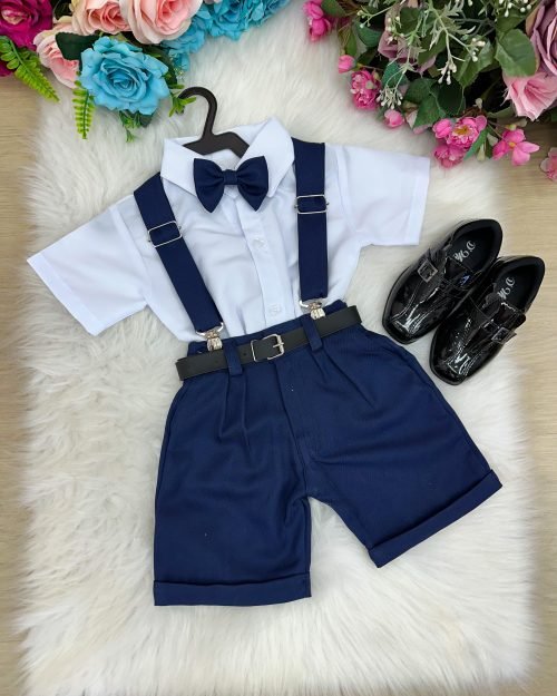 Conjunto Miss Cherry Meninos Social Shorts Ravi Azul Marinho