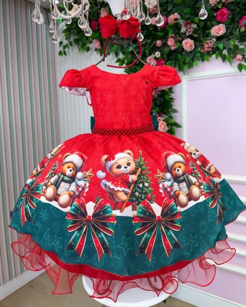 Vestido Banana Club Teddy Natalino Vermelho