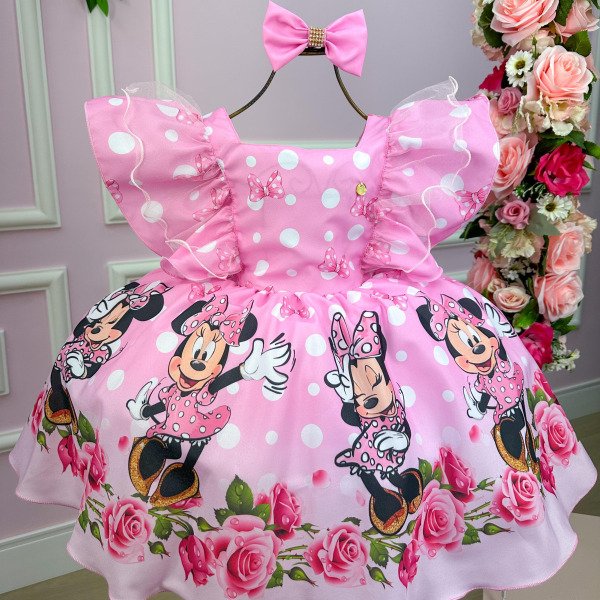 Vestido Temáticos Kids Minnie/Minie Rosa