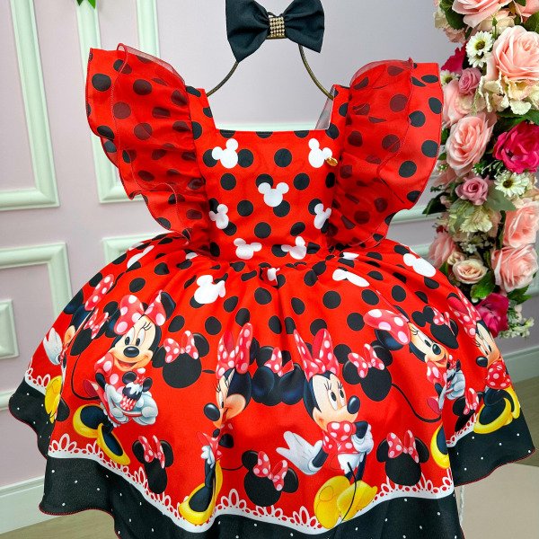 Vestido Temáticos Kids Minnie/Minie Vermelha