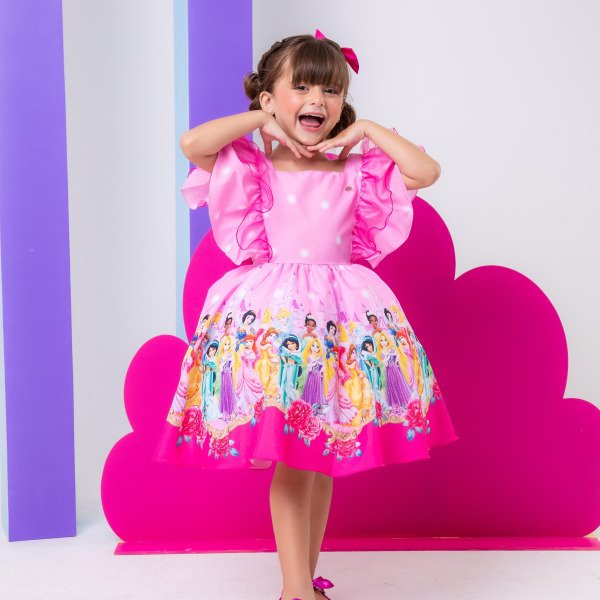 Vestido Temáticos Kids Princesas Disney Rosa