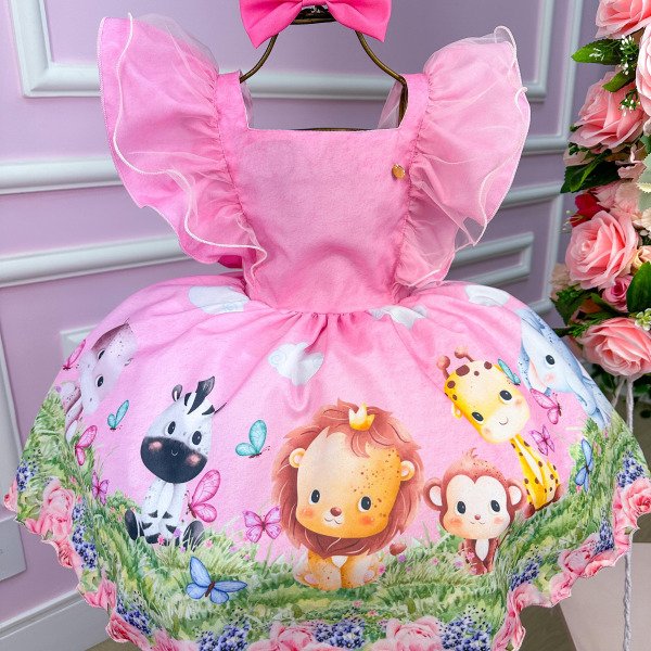 Vestido Temáticos Kids Safari Rosa Bebe