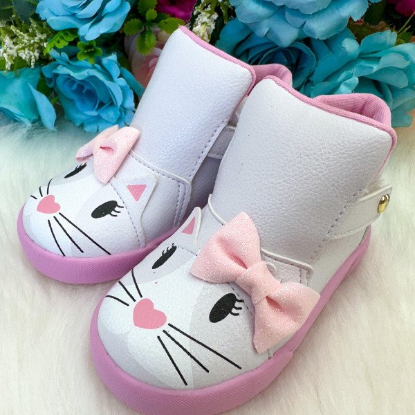 Tênis Bota Encanto de Criança Gatinha/Gata Branco Fashion