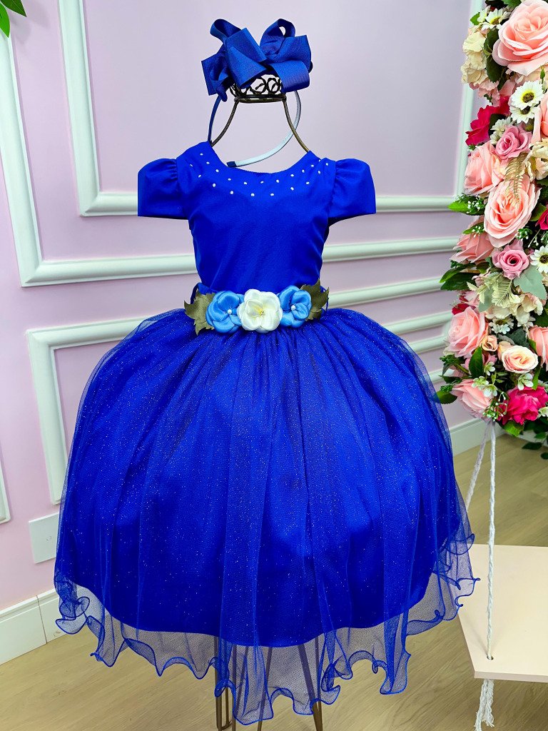 Vestido Juvenil Vila Lele Luiza Azul Royal