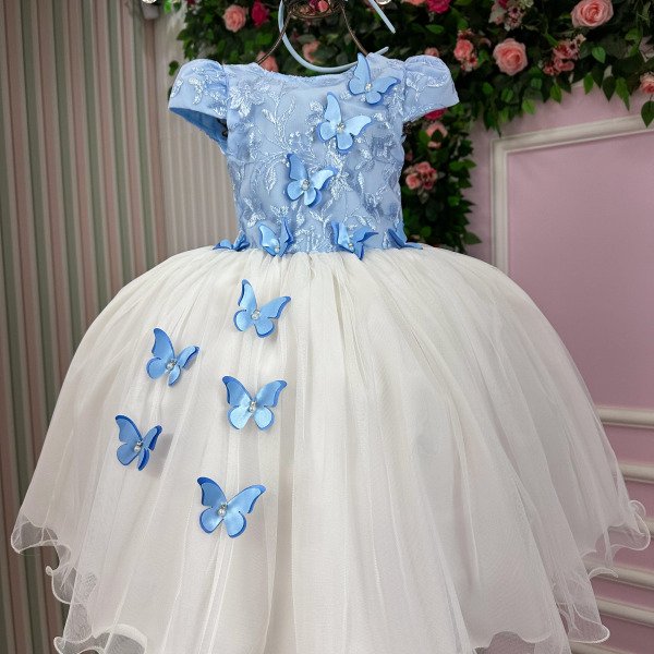 Vestido Juvenil – Midi Vila Lele Sabrina Azul Bebe e Off