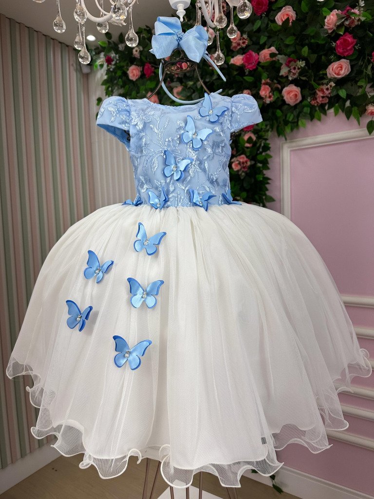 Vestido Juvenil – Midi Vila Lele Sabrina Azul Bebe e Off