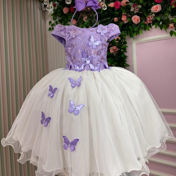 Vestido Juvenil – Midi Vila Lele Sabrina Lilas e Off