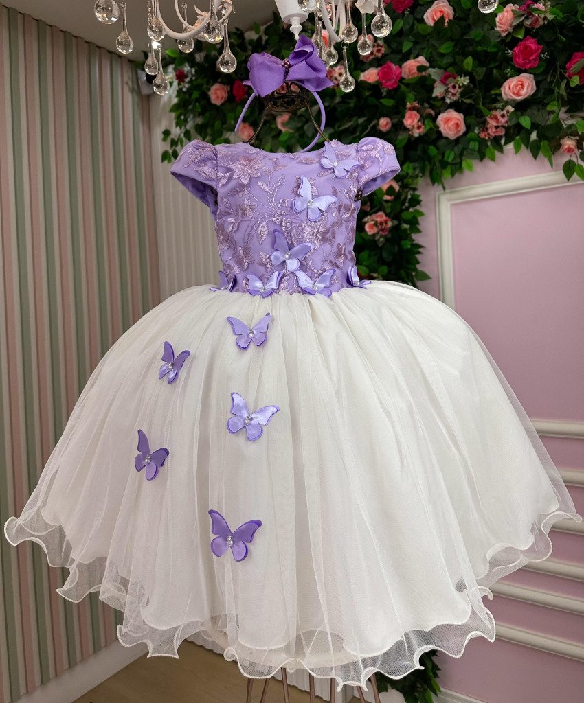 Vestido Juvenil – Midi Vila Lele Sabrina Lilas e Off