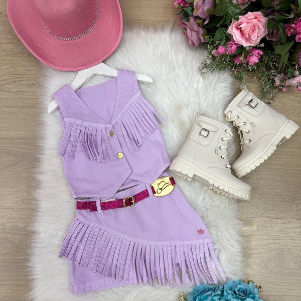 Conjunto Blogueirinha Boiadeira Maraisa Jeans Lilas