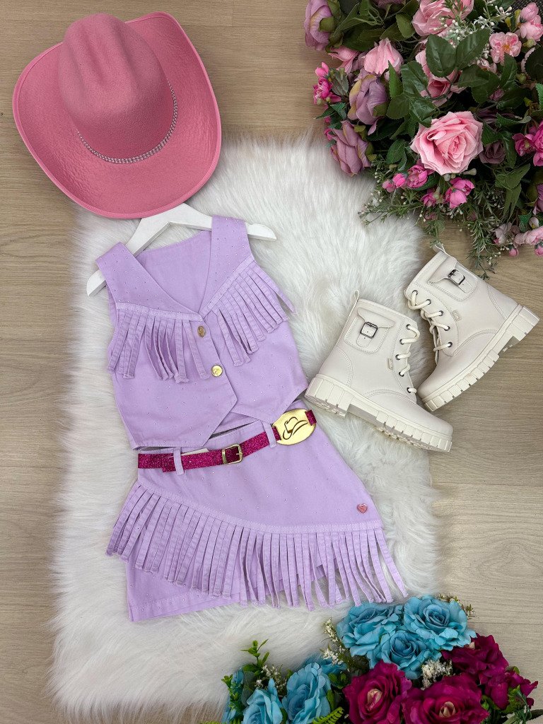 Conjunto Blogueirinha Boiadeira Maraisa Jeans Lilas