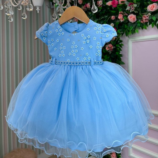 Vestido Menina Bonita Magali Florzinha Azul Bebe