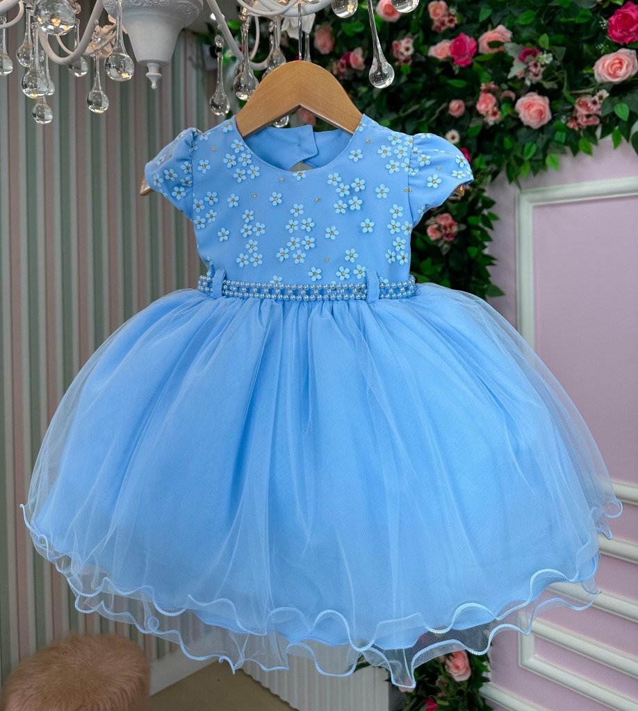 Vestido Menina Bonita Magali Florzinha Azul Bebe
