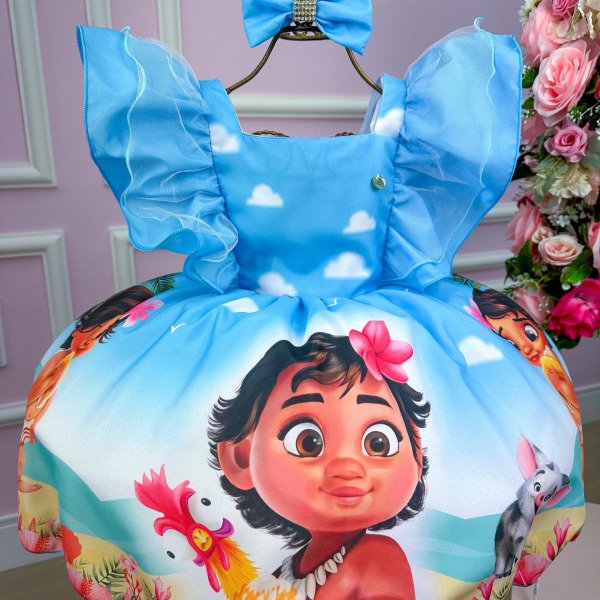Vestido Infantil Temáticos Kids Moana Baby Azul