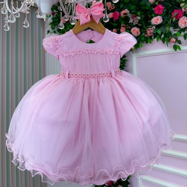 Vestido Menina Bonita Barbara Rosa Bebe