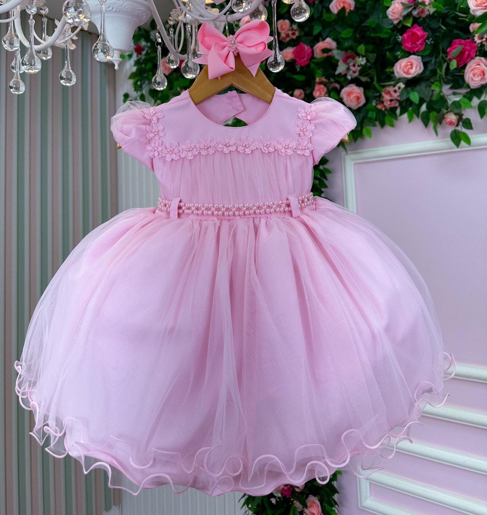 Vestido Menina Bonita Barbara Rosa Bebe