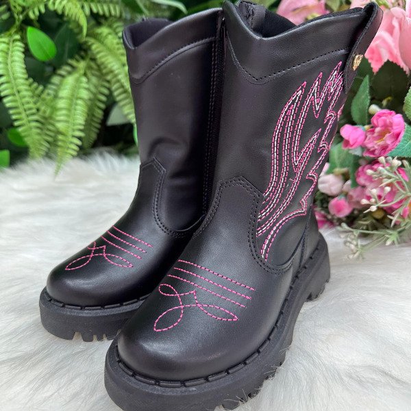 Bota Nilqi Texana Isabella Preto e Pink