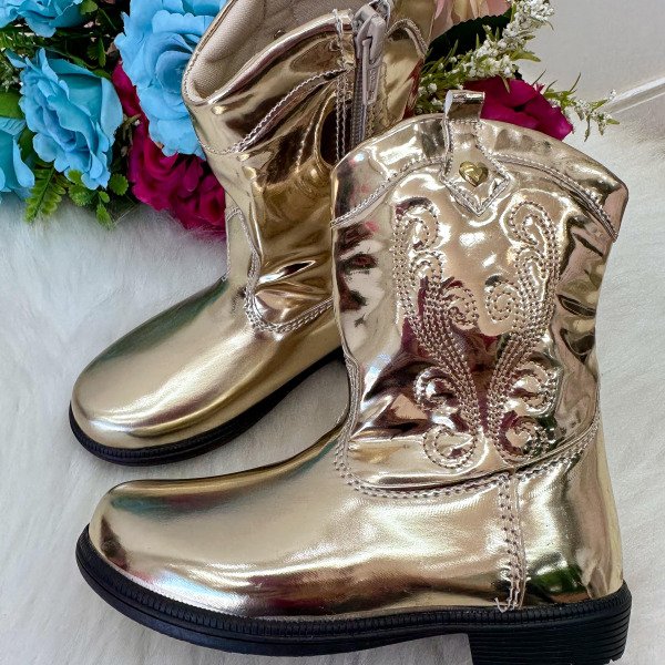 Bota – Coturno Doce Pe Boiadeira Texana Dourada Metalizada