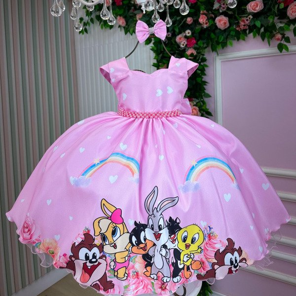 Vestido Ysa Kids Looney Tunes Baby Rosa
