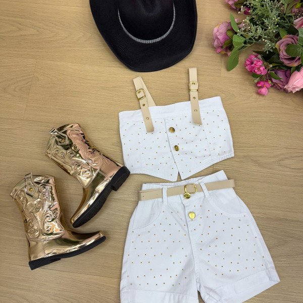 Conjunto Blogueirinha Jeans Branco Ludmila