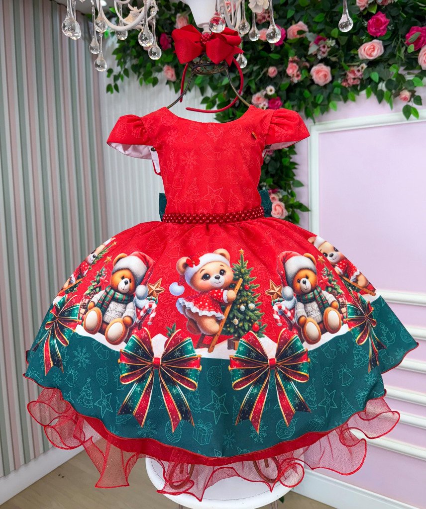 Vestido Banana Club Teddy Natalino Vermelho